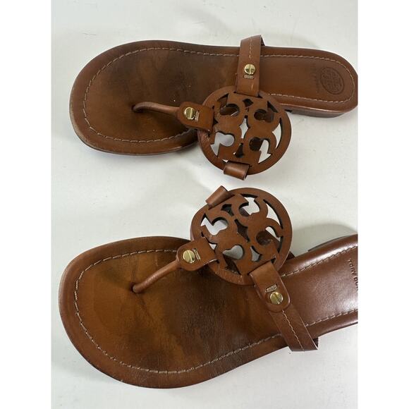 Tory Burch Miller Leather Thong Sandals Brown Flat Flip Flops Women's Size 7.5 M - Picture 10 of 14